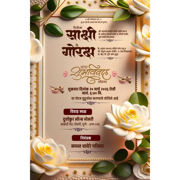 AI Generated Golden Wedding Invitation Design Marathi PSD File 2026