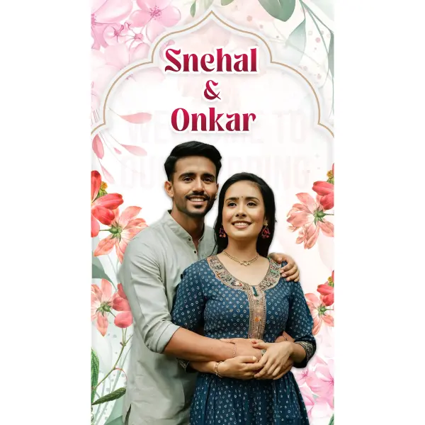 Floral Wedding Hall Welcome Standee Design English PSD File 2026