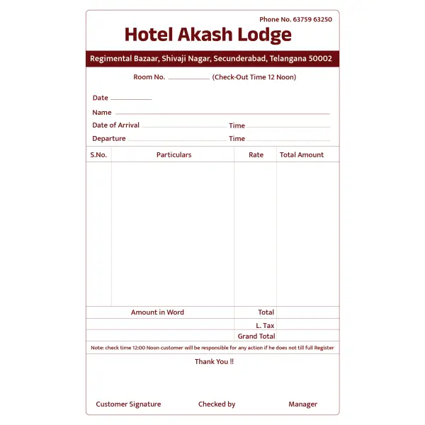 Hotel or Lodge Bill Book Design in English – PSD File 2025