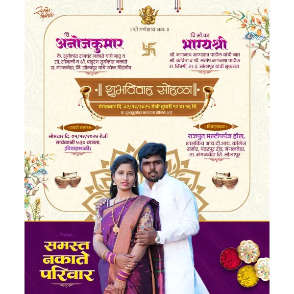New Style Marathi Wedding Invitation With Couple Photo PixelLab PLP File 2026