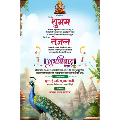 Premium Peacock Marathi Wedding Invitation PLP File 2025